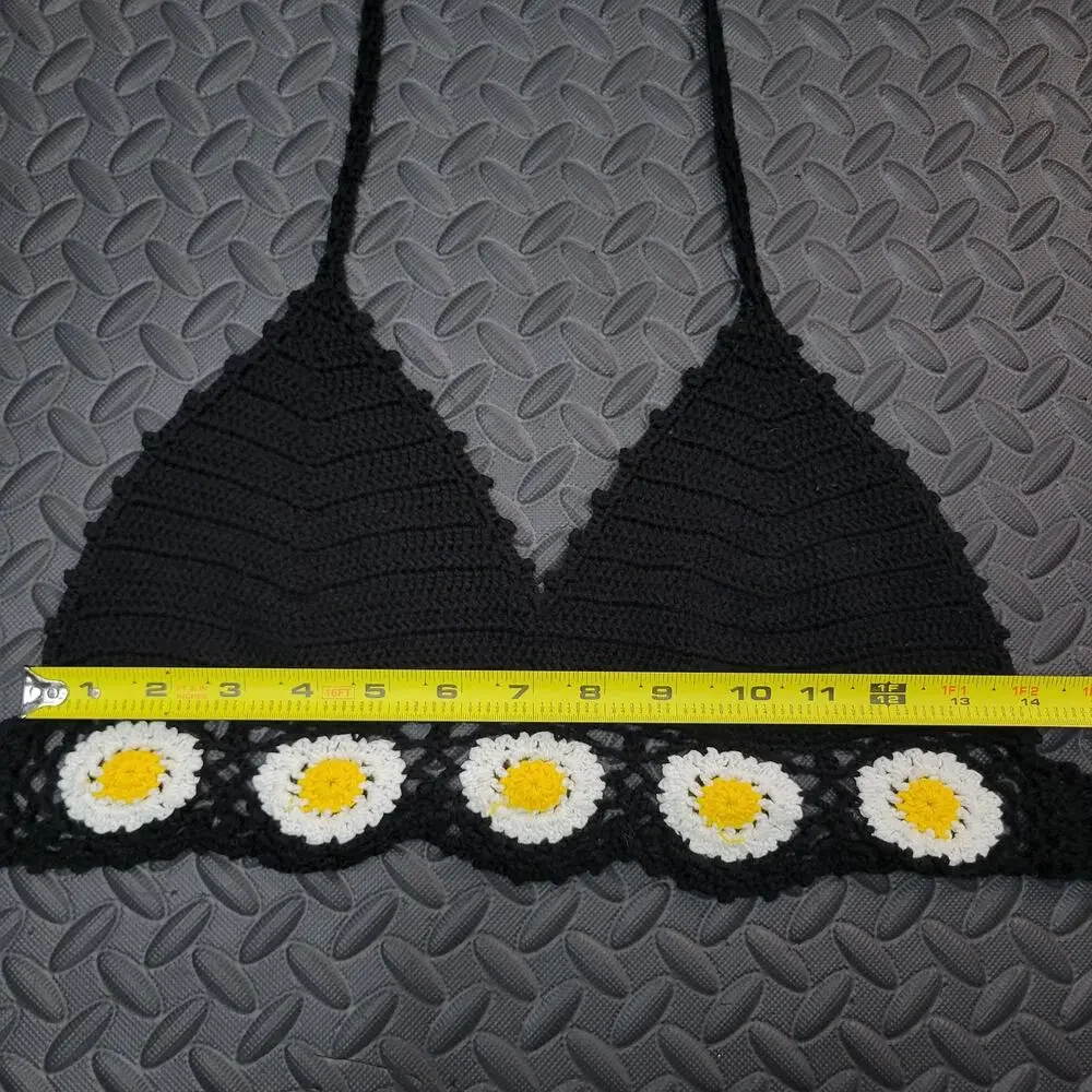 Crochet Floral Bikini Top Handmade Boho Cottagecore Coastal Grandma Festival